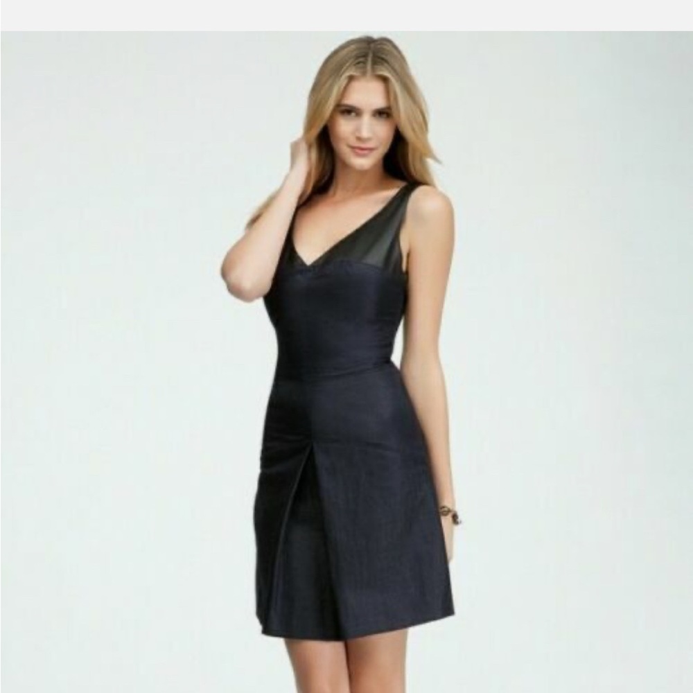 Bebe Women's Navy Blue Black Leather Trim A-Line